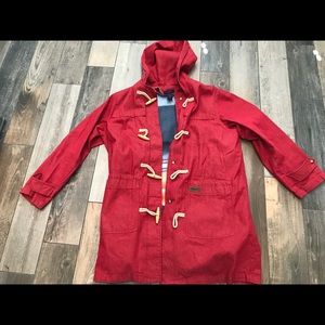 Denim & Co long red denim jacket w/fleece Sz 1X